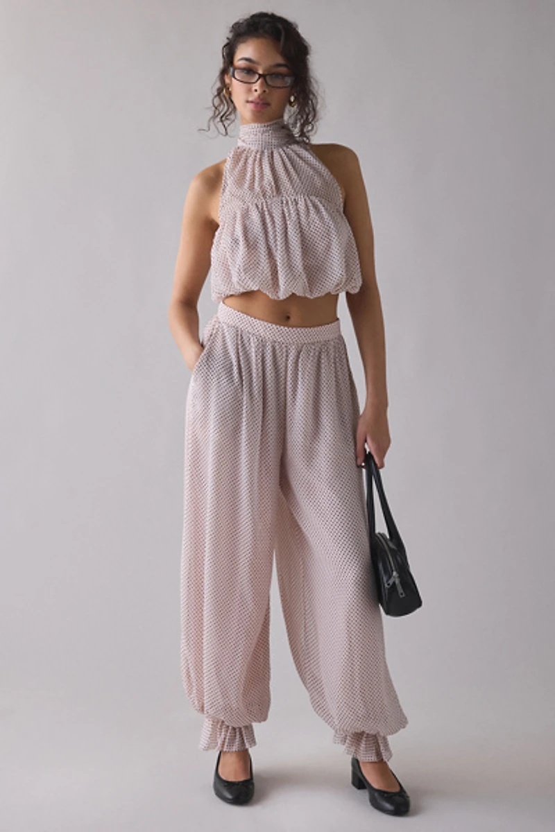 AFRM Laramie Mauve Pin Dot High Neck Halter Top