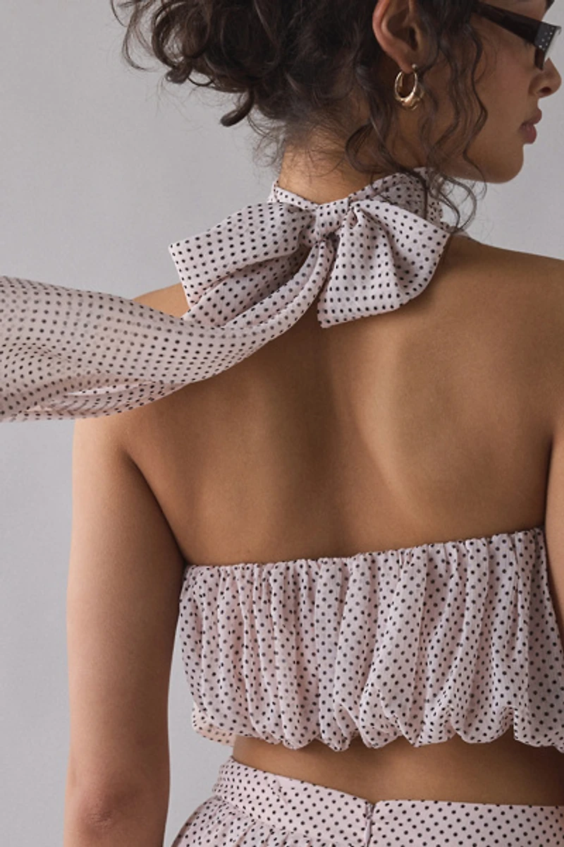 AFRM Laramie Mauve Pin Dot High Neck Halter Top