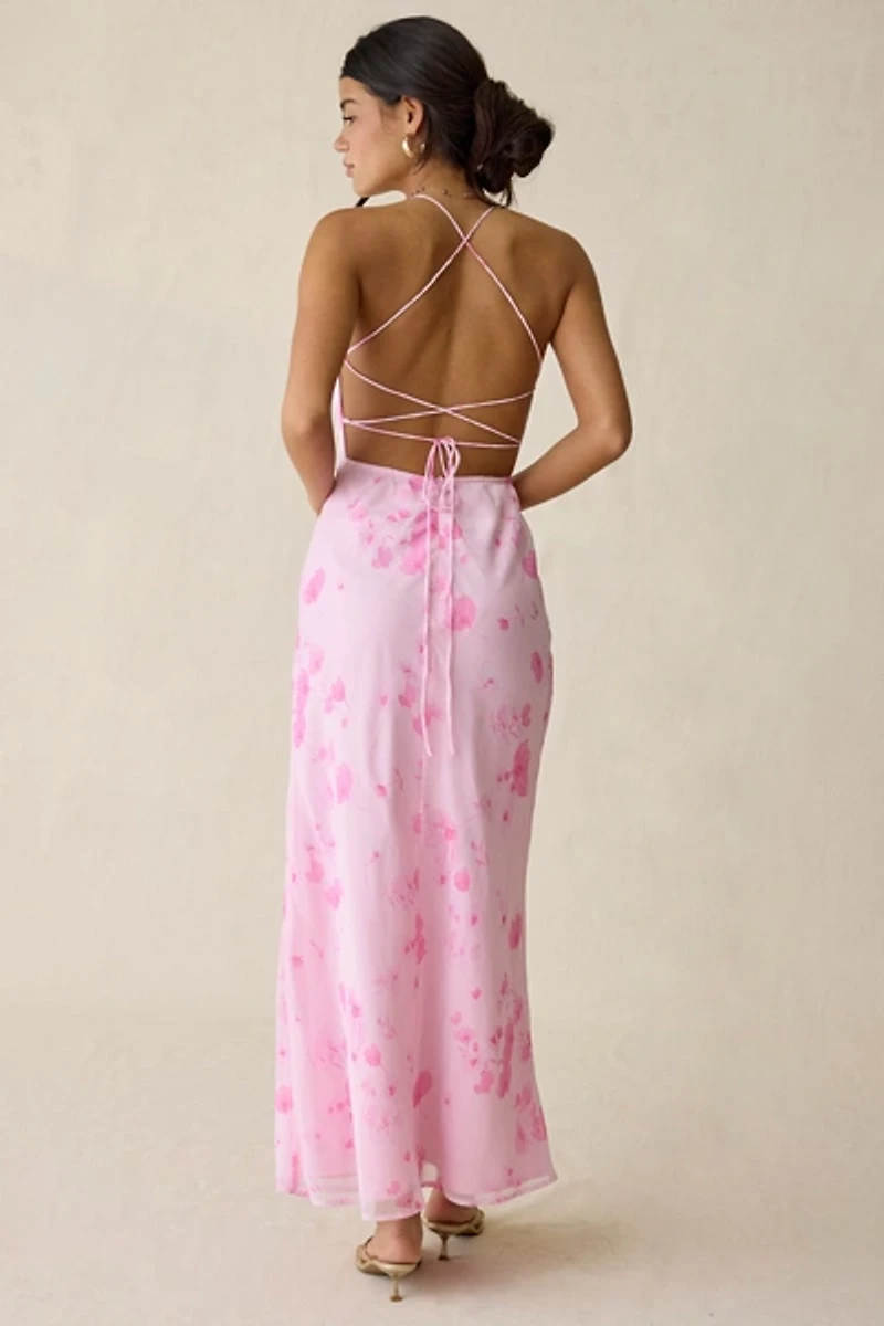 Kiss The Sky Ingrid Open Tie-Back Corset Maxi Dress