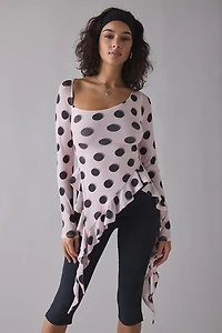 AFRM Doris Asymmetric Ruffle Long Sleeve Mesh Top