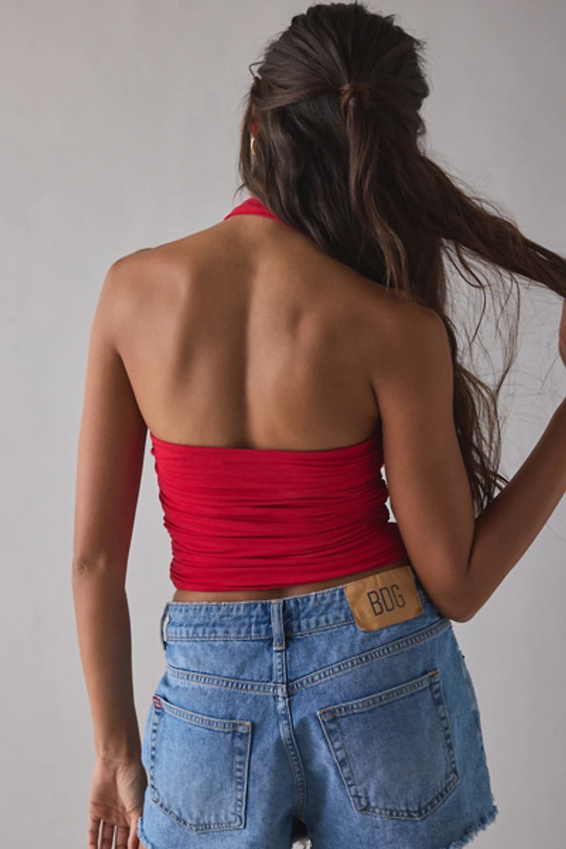 AFRM Arnya Ruched Mesh Halter Top