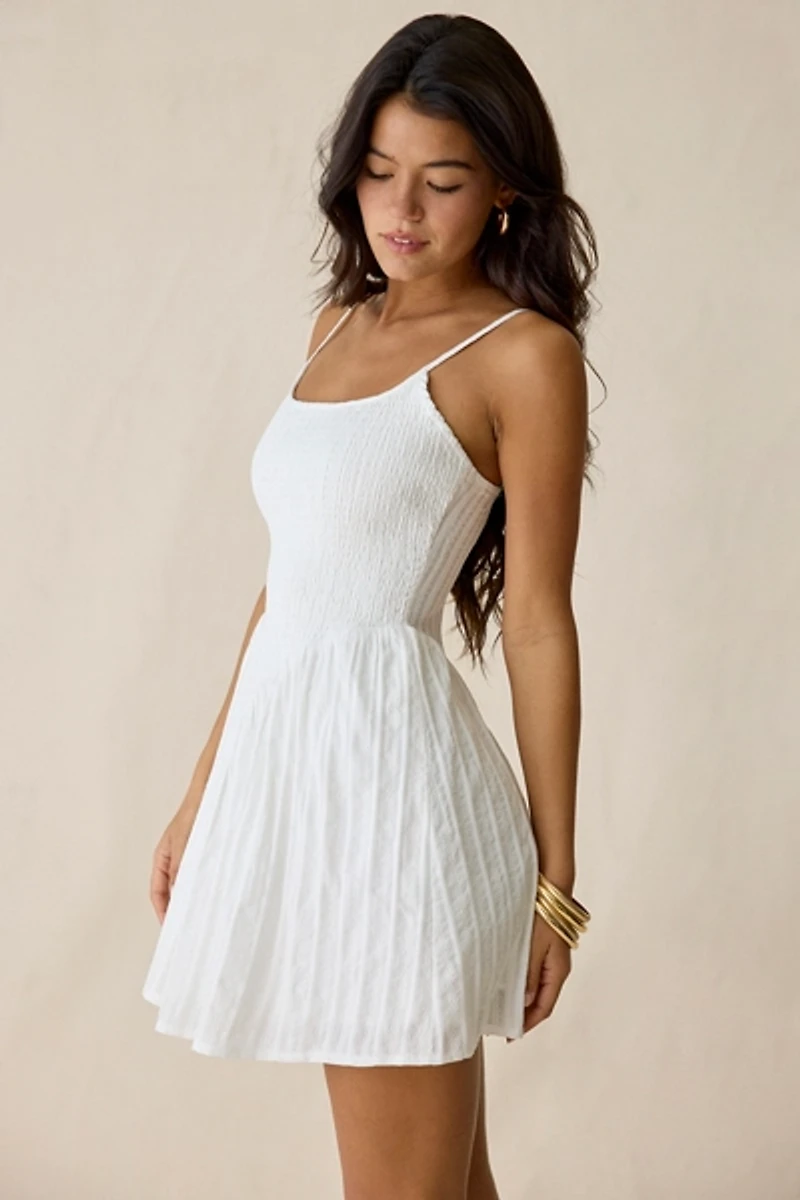 Kiss The Sky Hayley Shirred Seersucker V-Waist Mini Dress