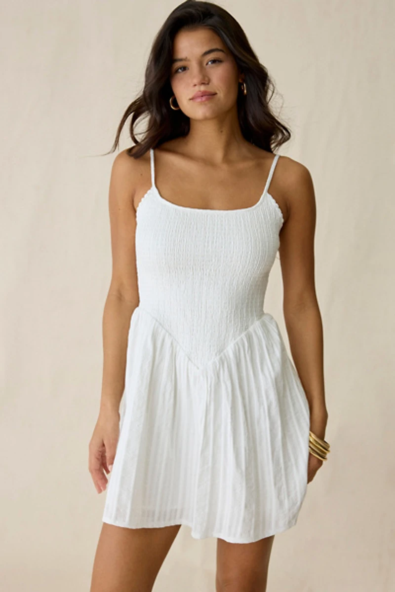 Kiss The Sky Hayley Shirred Seersucker V-Waist Mini Dress