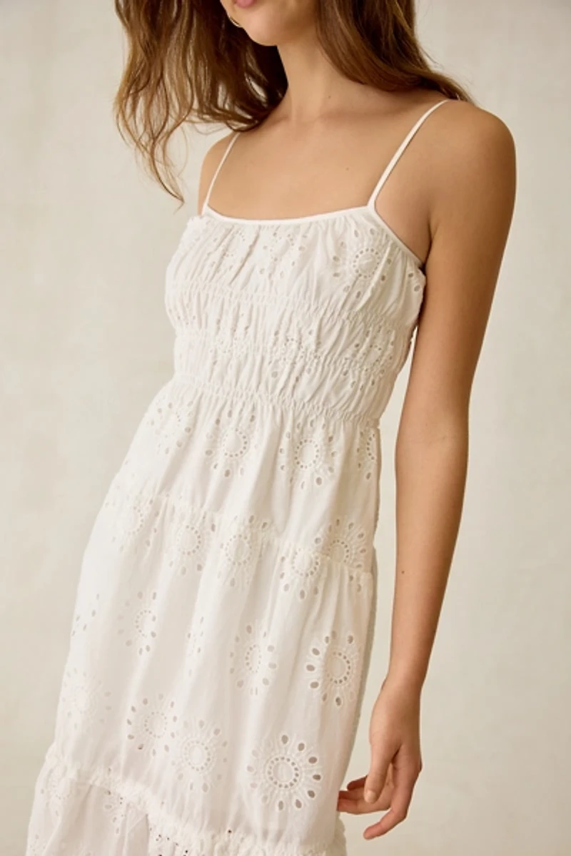 Kiss The Sky Seraphina Shirred Broderie Anglaise Tiered Maxi Dress