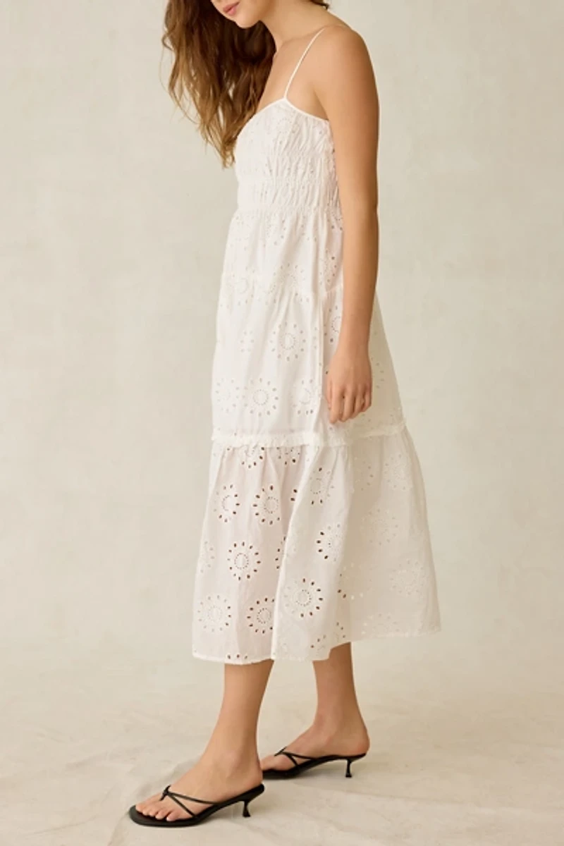 Kiss The Sky Seraphina Shirred Broderie Anglaise Tiered Maxi Dress
