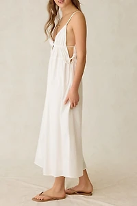 Kiss The Sky Lucia Gathered Tie White Maxi Dress