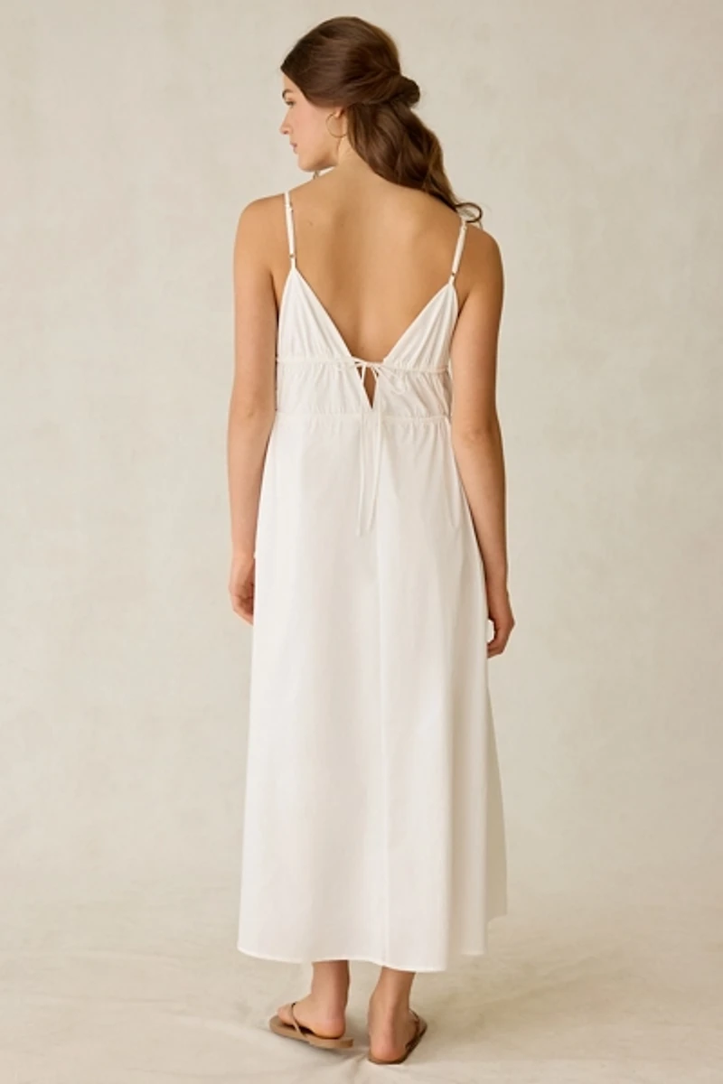 Kiss The Sky Lucia Gathered Tie White Maxi Dress