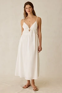 Kiss The Sky Lucia Gathered Tie White Maxi Dress