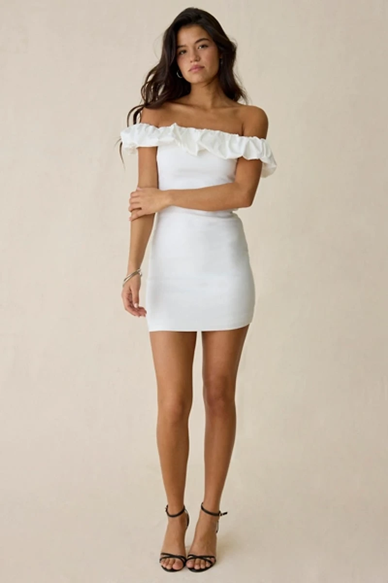 Kiss The Sky Head Clouds Off-The-Shoulder Mini Dress