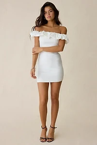 Kiss The Sky Head Clouds Off-The-Shoulder Mini Dress