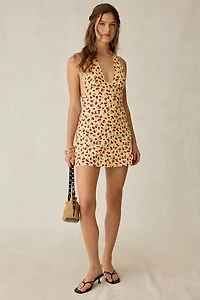 Kimchi Blue Flowerbeds Cherry Land Plunging Halter Mini Dress