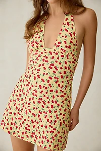 Kimchi Blue Flowerbeds Cherry Land Plunging Halter Mini Dress