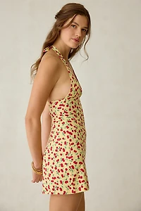 Kimchi Blue Flowerbeds Cherry Land Plunging Halter Mini Dress