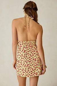 Kimchi Blue Flowerbeds Cherry Land Plunging Halter Mini Dress