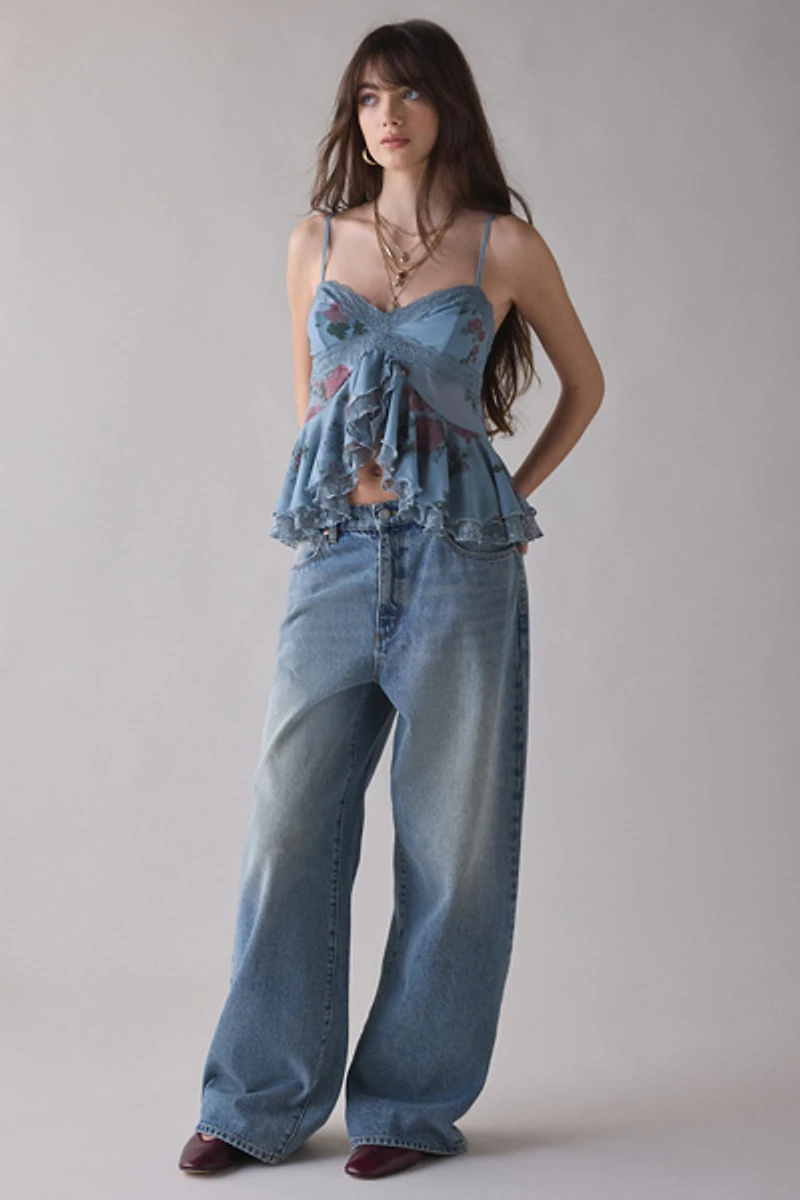 Kimchi Blue Ella Flyaway Ruffle Lace Trim Cami