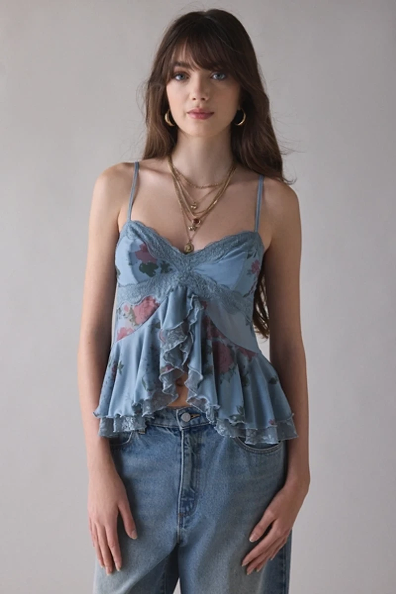 Kimchi Blue Ella Flyaway Ruffle Lace Trim Cami