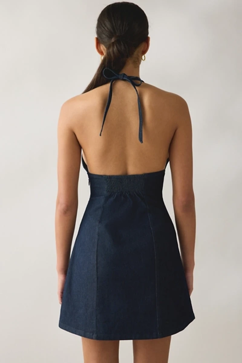 Kimchi Blue Flowerbeds Plunging Halter Mini Dress