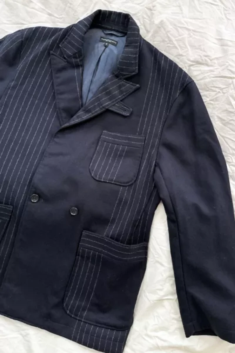Engineered Garments Navy Wool Pinstripe Blazer