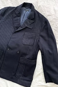 Engineered Garments Navy Wool Pinstripe Blazer