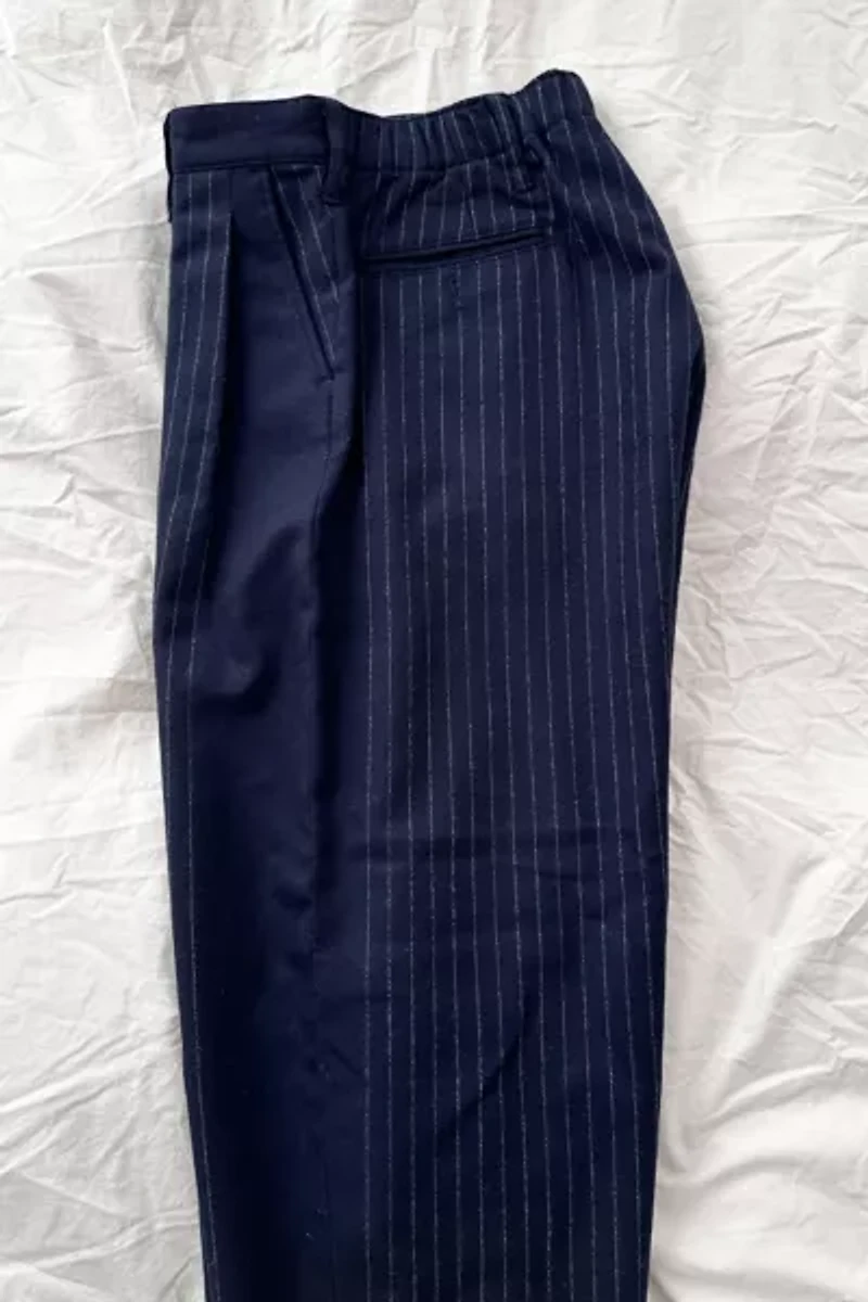 Engineered Garments Navy Wool Pinstripe Trousers