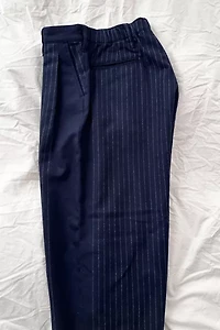 Engineered Garments Navy Wool Pinstripe Trousers