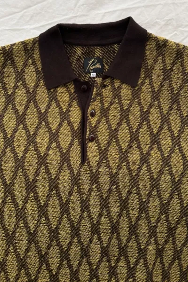 Needles Jacquard Long Sleeve Knitted Polo