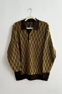 Needles Jacquard Long Sleeve Knitted Polo