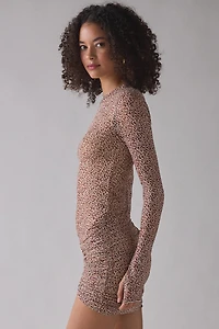 AFRM Mirza Long Sleeve Ruched Asymmetric Mesh Mini Dress