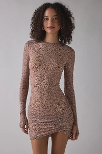 AFRM Mirza Long Sleeve Ruched Asymmetric Mesh Mini Dress