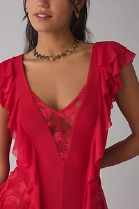 AFRM Trista Cascading Ruffle Lace Maxi Dress