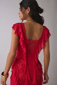 AFRM Trista Cascading Ruffle Lace Maxi Dress