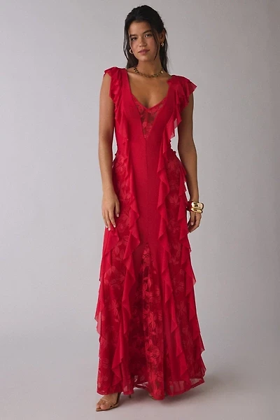 AFRM Trista Cascading Ruffle Lace Maxi Dress