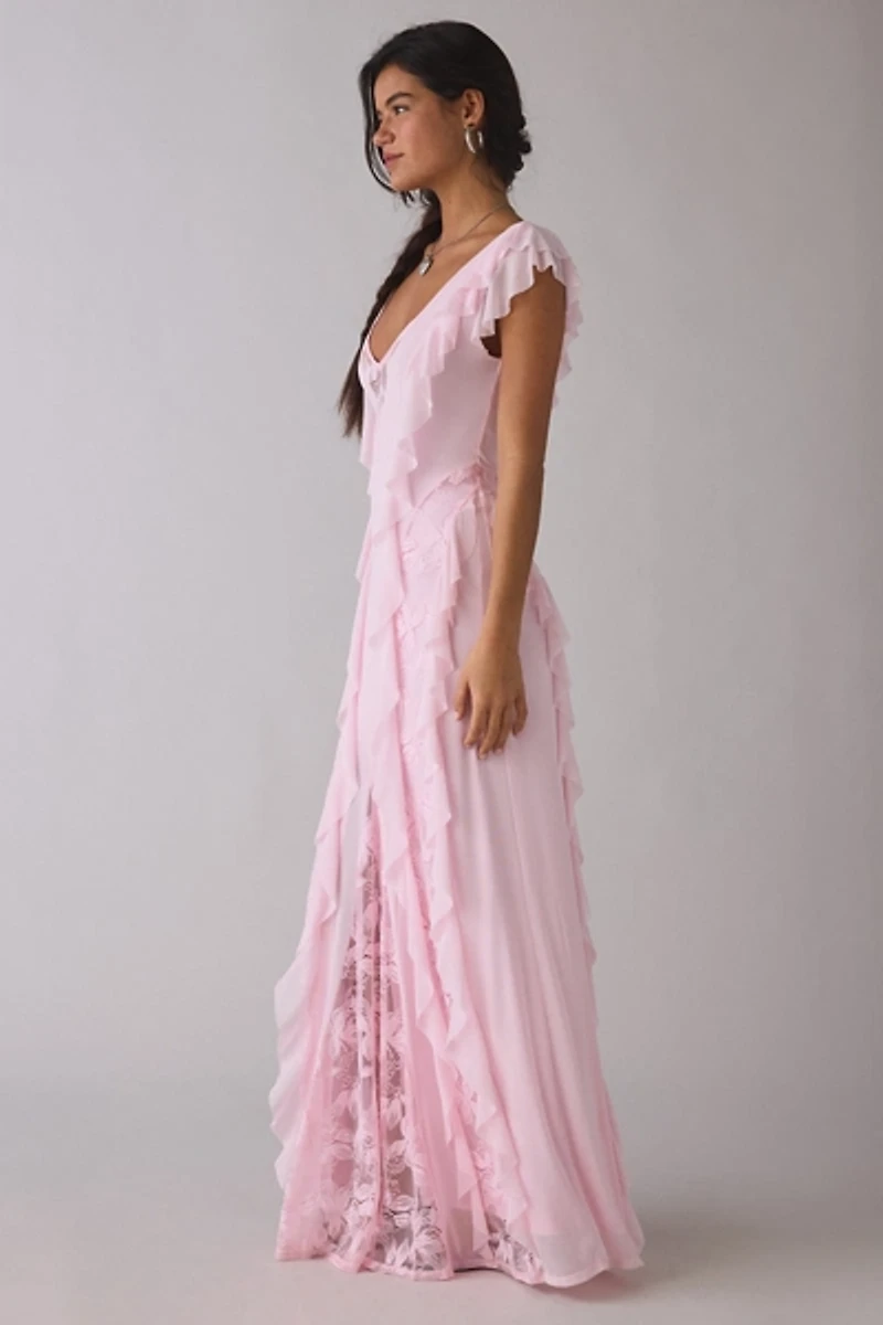 AFRM Trista Cascading Ruffle Lace Maxi Dress