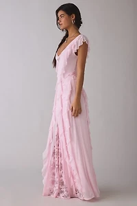 AFRM Trista Cascading Ruffle Lace Maxi Dress