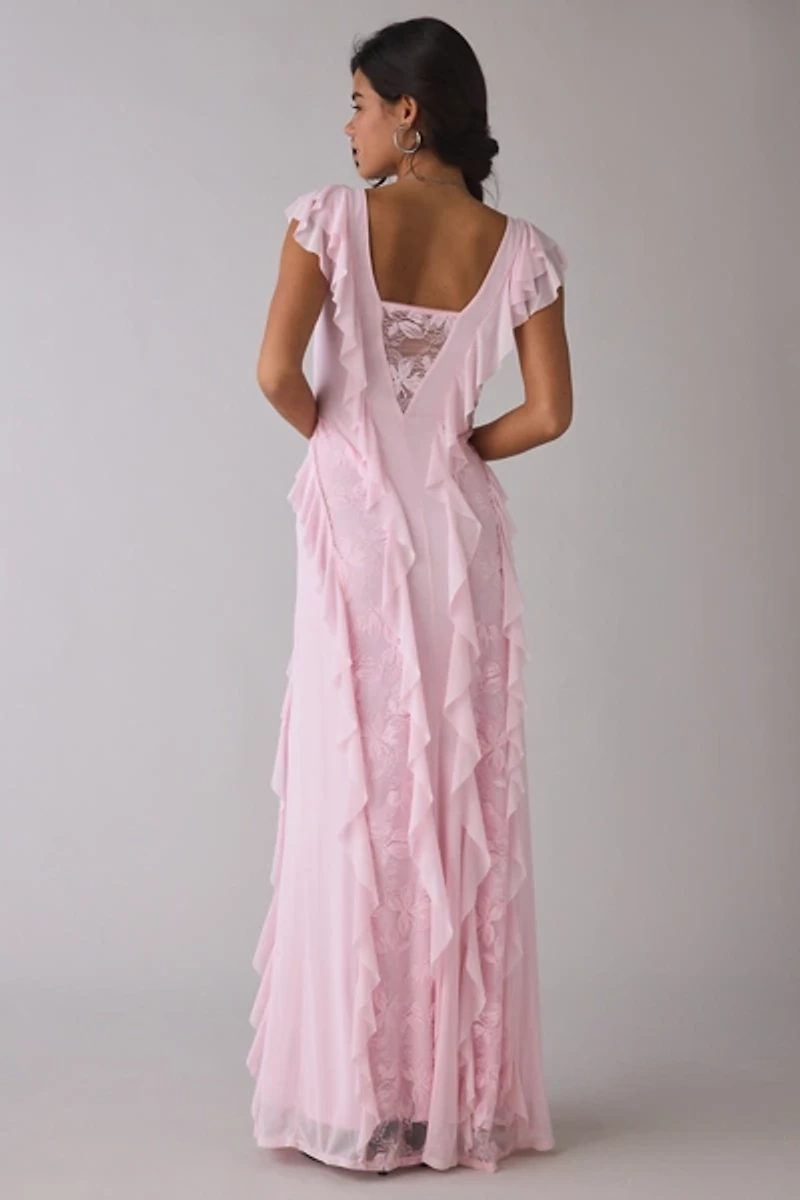 AFRM Trista Cascading Ruffle Lace Maxi Dress