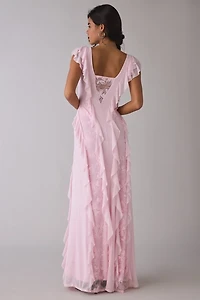 AFRM Trista Cascading Ruffle Lace Maxi Dress