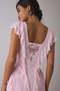 AFRM Trista Cascading Ruffle Lace Maxi Dress