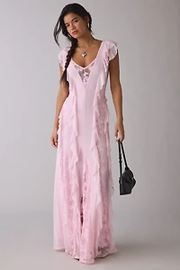 AFRM Trista Cascading Ruffle Lace Maxi Dress