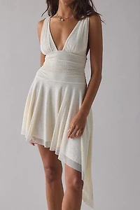 UO Be My Darling Studded Mesh Asymmetric Mini Dress