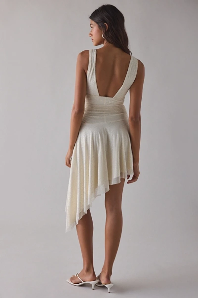 UO Be My Darling Studded Mesh Asymmetric Mini Dress