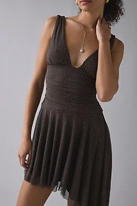 UO Be My Darling Studded Mesh Asymmetric Mini Dress