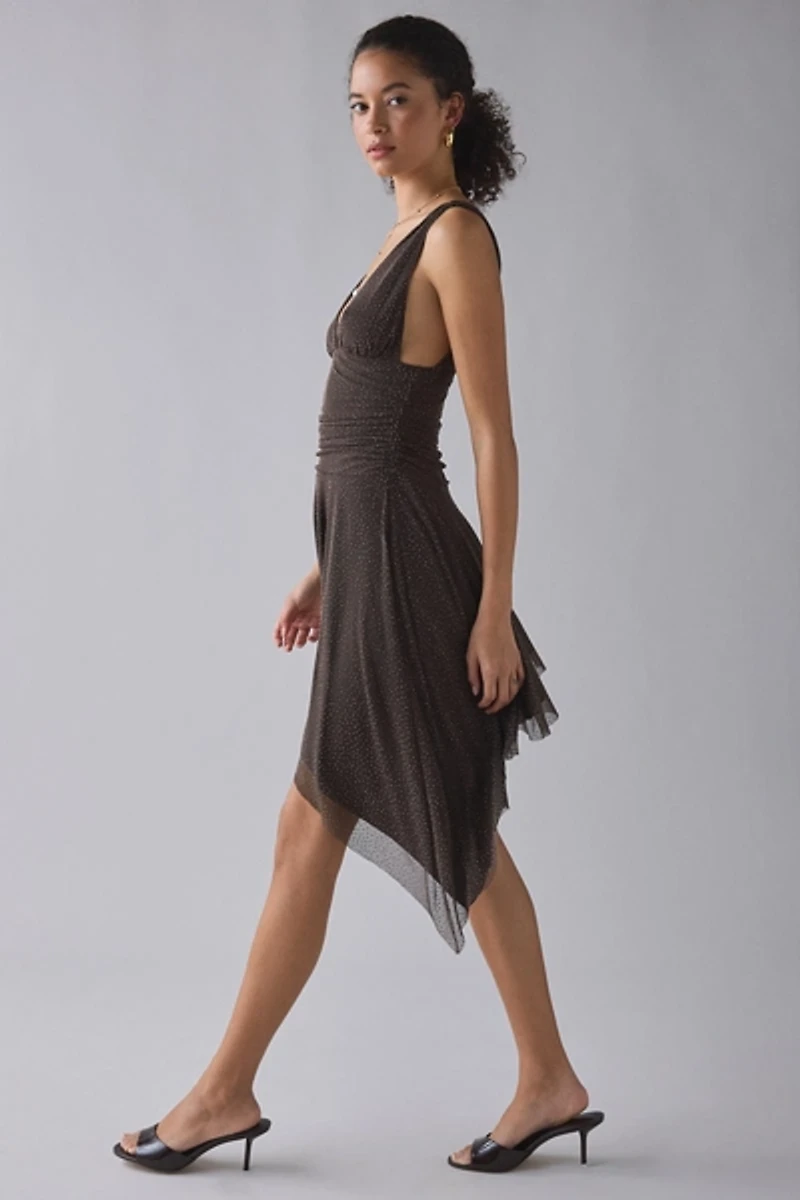 UO Be My Darling Studded Mesh Asymmetric Mini Dress