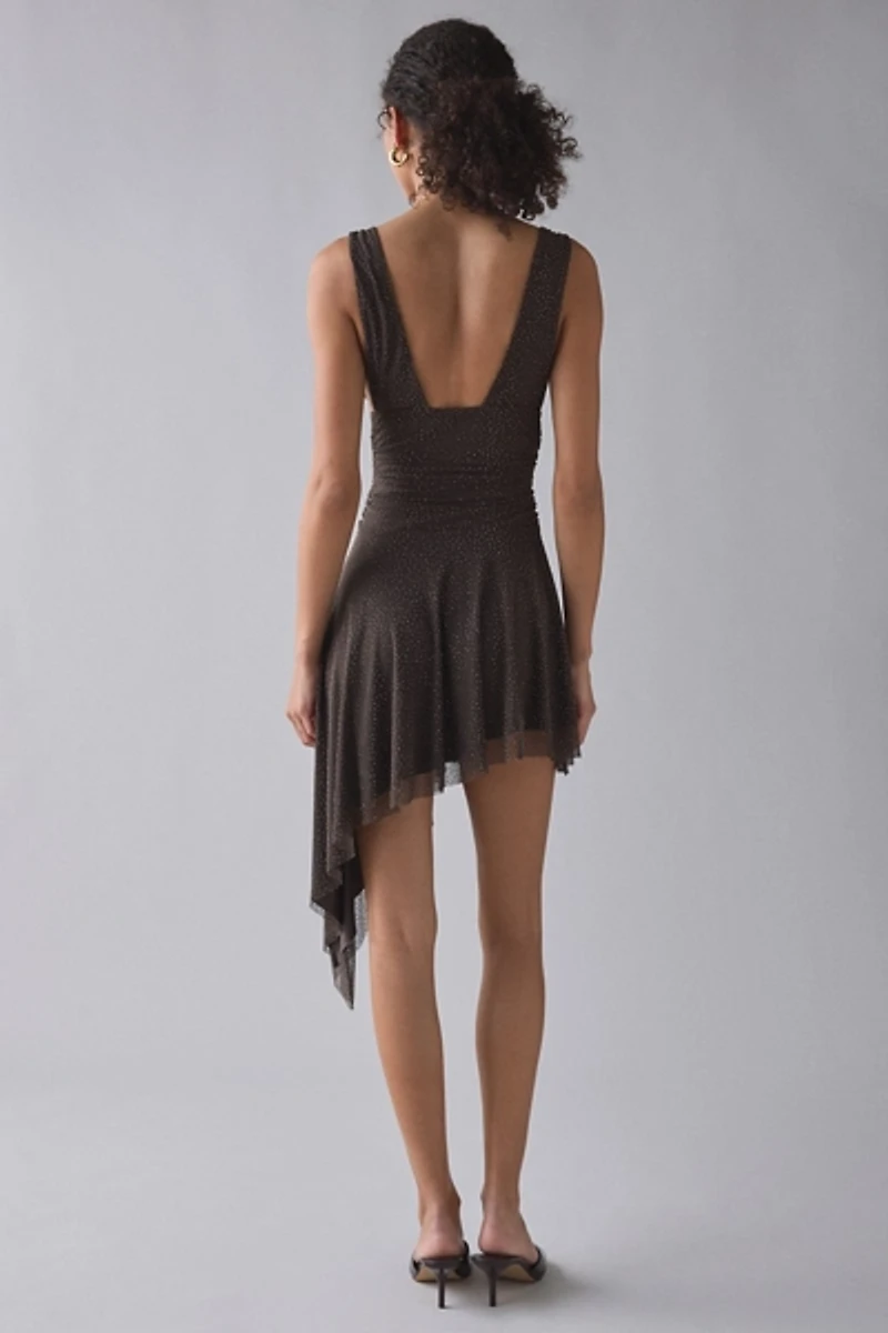 UO Be My Darling Studded Mesh Asymmetric Mini Dress
