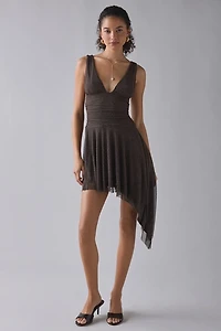 UO Be My Darling Studded Mesh Asymmetric Mini Dress
