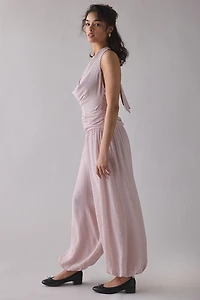 AFRM Robin Mauve Clip Dot Cowl Neck Balloon Leg Jumpsuit