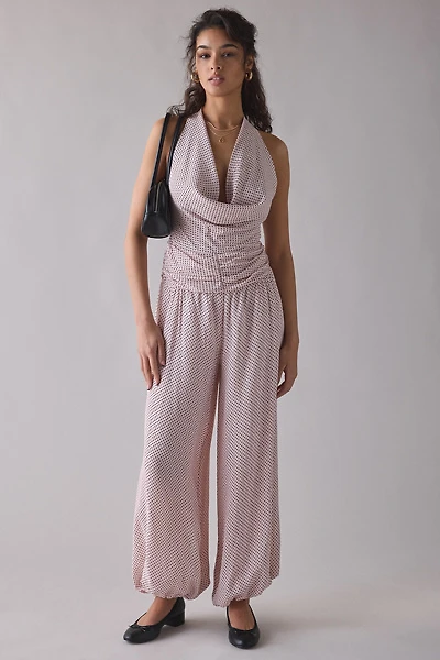 AFRM Robin Mauve Clip Dot Cowl Neck Balloon Leg Jumpsuit