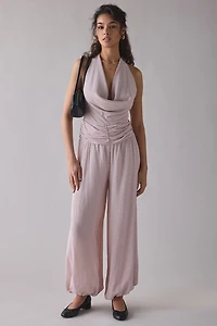 AFRM Robin Mauve Clip Dot Cowl Neck Balloon Leg Jumpsuit