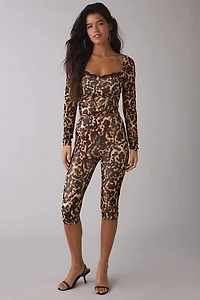 AFRM Marcello Animal Print Mesh Long Sleeve Top