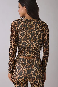 AFRM Marcello Animal Print Mesh Long Sleeve Top