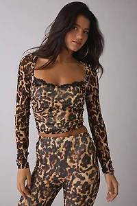 AFRM Marcello Animal Print Mesh Long Sleeve Top